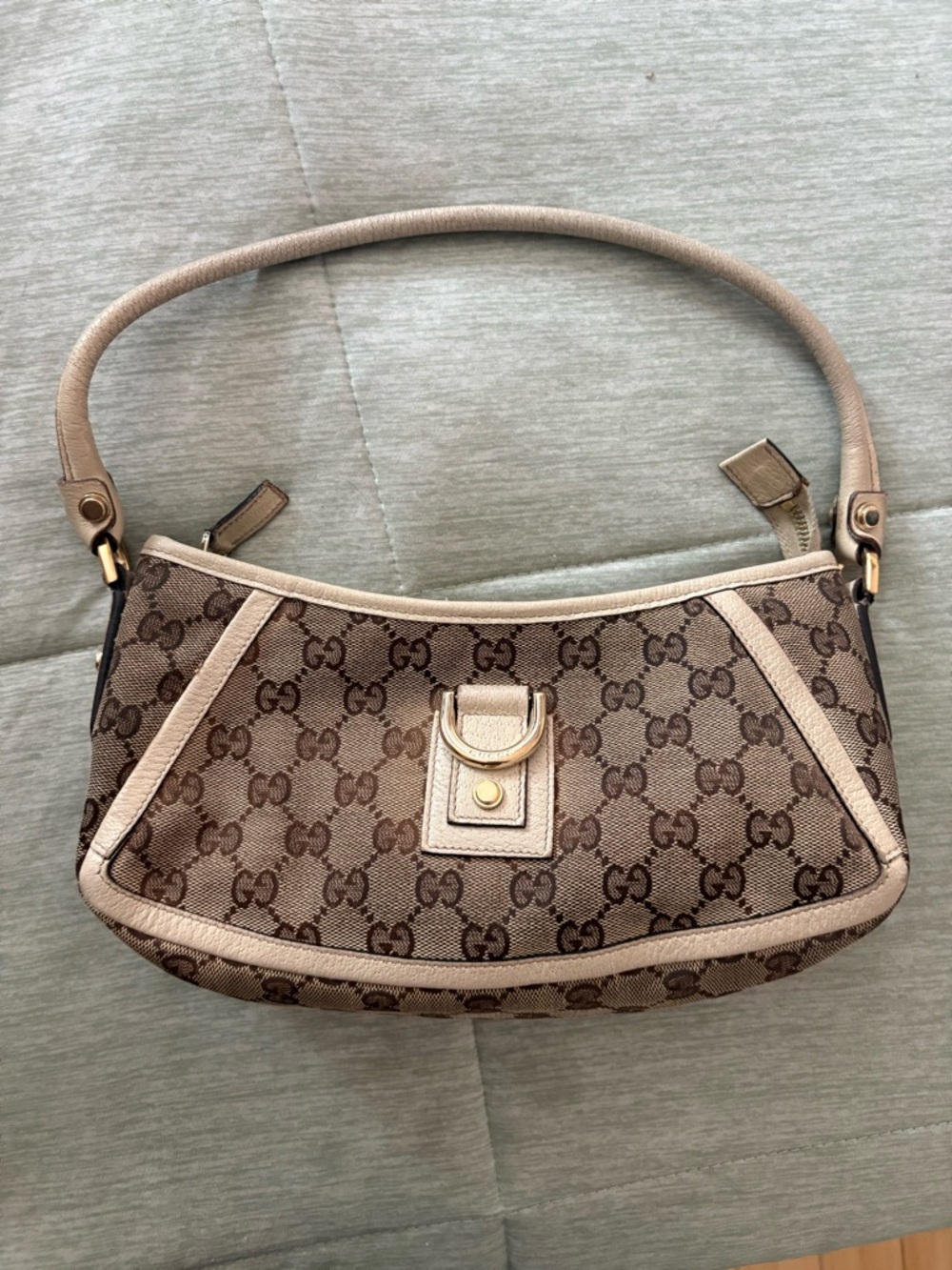 Gucci Brown GG abbey Canvas Shoulder Bag with Beige Trim and Gold Hardware